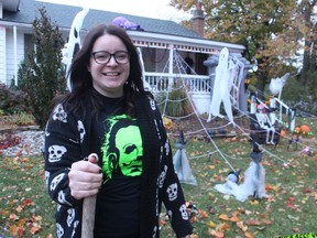 Crystal Boulton, creator of the Celebration of Frights - Halloween Tour in Sarnia, stands outside her Sarnia home. The group has mapped out about 90 local yards decorated for Halloween.
Paul Morden/The Observer