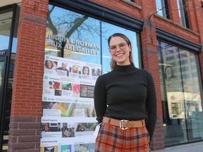 Curator Sonya Blazek stands outside the Judith & Norman Alix Art Gallery in downtown Sarnia.  The first in a series of six exhibitions celebrating the gallery's 10th anniversary opens Nov. 4.
