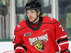 Deni Goure of the Owen Sound Attack. Photo by Luke Durda/OHL Images