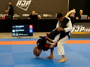 “Sean Wildeboer applying a spectacular armbar during his semi-final matchup at 2022 AJP Tour Canada The National Pro held inside the Niagara Convention Centre this past weekend.” Photo by Abrie Kilian.