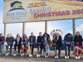 Louis Bull Tribe Chief and Council and their project partners put shovels in the ground during a ceremonial sod turning on the Bear Hills Casino and Travel Resort last week.
Christina Max