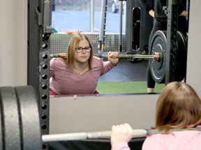 Special Olympian powerlifter Josee Seguin trains at Healthy Living in Sudbury, Ontario on Thursday, October 27, 2022.
