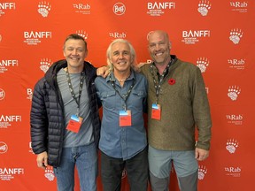 Film Spindrift on the life of Canmore climbing legend Barry Blanchard screened at the Banff Centre Mountain Film and Book Festival to receive a standing ovation last week. (Pictured) Director Ivan Hughes, Barry Blanchard (centre) and Filmmaker Andy Arts (right).