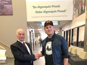 Jason Blaine (right) and Fred Blackstein at the tenth anniversary of the Pembroke Waterfront Campus.
