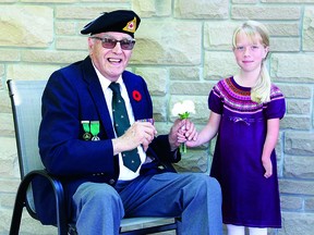 Charlie Jefferson, a Second World War amputee veteran and Isla McCallum, a member of The War Amps Child Amputee (CHAMP) Program. (supplied)