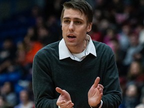 Sudbury Five head coach and general manager Logan Stutz is shown during NBLC action at Sudbury Community Arena.