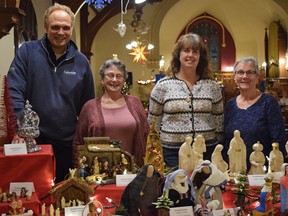 Lucan’s Holy Trinity Anglican Church is hosting a nativity exhibit and is inviting the community to bring in their nativity scenes for display. Above in this file photo are some of the scenes from the 2019 event. From left, Friedhelm Hoffmann, Ruth Petersen, Terri Ellison and Jean Jacobe.