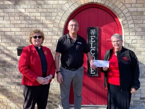 Britespan Building Systems donated $5,000 at the newly-announced location of United Way's future Northern Huron Connection Centre. From left: Rev. JoAnn Todd of St. Paul’s-Trinity Anglican Church, Steve Burke of Britespan Building Systems, and Lisa Harper of United Way Perth-Huron. Submitted photo.
