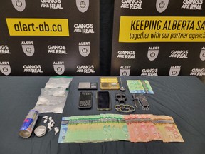 Evidence seized by Wood Buffalo RCMP and the Alberta Law Enforcement Response Team (ALERT) in Fort McMurray on Nov. 4, 2022. Supplied Image/ALERT