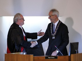 North Bay's new mayor, Peter Chirico, and the 10 city councillors took their oath of office Tuesday in council chambers at city hall.