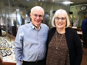David and Karen Walker, owners of D.S. Walker Jewellers, are shown in their Wallaceburg business Nov. 9, 2022. They are retiring after 35 years of owning the store. (Tom Morrison/Postmedia Network)