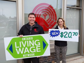 The living wage in Huro and Perth counties has jumped by 15.3 per cent to $20.70. Among the driving factors, says Kristin Crane, the United Way’s director of social research and planning, is housing and food prices. She’s shown with United Way executive director Ryan Erb. Handout