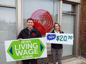 United Way Perth-Huron’s Social Research and Planning Council announced the new living wage of $20.70 an hour, up from $17.95 just one year ago. Pictured from left, Ryan Erb, United Way Perth-Huron executive director, and Kristin Crane, United Way Perth-Huron director of social research and planning. Submitted photo.