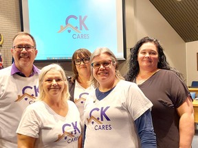 #CKCares, a multi-media campaign to build community support for ending homelessness locally, was launched Nov. 17 by the Municipality of Chatham-Kent and its partners. From left are Mayor Darrin Canniff, Coun. Marjorie Crew, Polly Smith, director of employment and social services, Renee Geniole, operations manager of ROCK Missions and Loree Bailey, general manager of Chatham Hope Haven. Ellwood Shreve/Postmedia