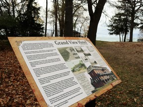The storyboard that speaks about the history of the fabled Grand View Hotel sits on the pathway to Baxter Beach. Carl Hnatyshyn/Sarnia This Week