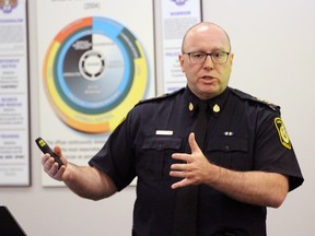 Sarnia Police Chief Derek Davis speaks during a Nov. 15 news conference at their training center about a recent investigation into a wave of bicycle thefts.  Terry Bridge/Postmedia