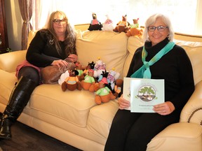 Children's author Susan Wright (right) and illustrator Brenda Henderson-Kennedy (left), surrounded by squirrel stuffies, have once again joined forces to create a book about Earl the Squirrel, entitled Earl the Squirrel and Friends – It's good to plant a tree!  Carl Hnatyshyn/Sarnia This Week