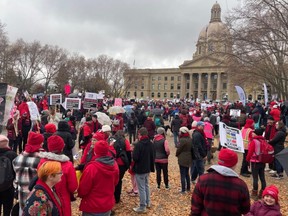 A number of Elk Island Local 28 teachers attended a rally in support of education at the Legislature in October. Photo supplied