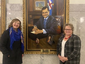 Carol Slukynski, left, was chosen to particpate in a government round table alongside Fort Saskatchewan-Vegreville MLA Jackie Armstrong-Homeniuk, to assist in determining the needs of Ukrainian newcomers. Photo Supplied.