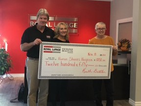 On Nov. 8, Keith and Linda Battler, Royal LePage Exchange Realty Co., presented Huron Shores Hospice with the third instalment of their commitment to donate $250 for every property listed in 2022. Submitted photo.