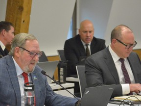 At the newly elected Belleville council's first meeting Monday, Coun(s). Chris Malette, left, and Sean Kelly chided the Ontario government's passing of Bill 23 alleging it will pave the way for the loss of Quinte's wetlands due to unchecked development. DEREK BALDWIN
