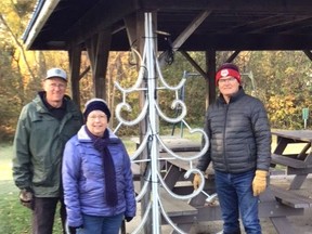 Lucknow and District Chamber of Commerce members John Kranenburg, Elaine Steer and Keith Raymond were involved with the recent upgrades made by the chamber to the Waterworks Park Christmas display. Submitted photo.