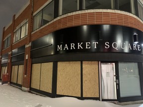 The smashed windows at Market Square. Many have speculated the total damage amounts to thousands upon thousands of dollars.