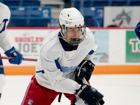 Lucas Di Giantommaso takes part in a scrimmage during the Sudbury Wolves' 2022 main training camp.