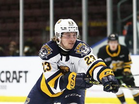 Lucas Signoretti in action with the Erie Otters of the OHL. Signoretti has been an offensive engine for the Espanola Paper Kings since joining the NOJHL team in late October.