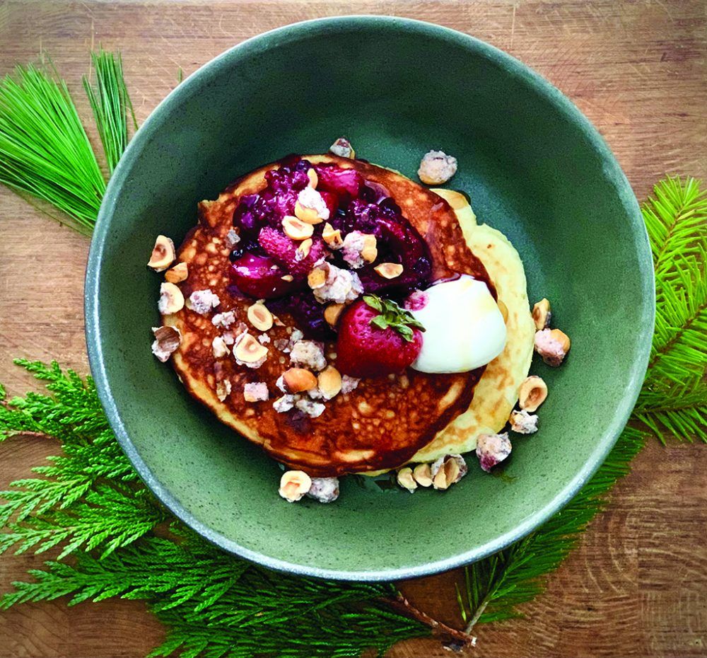 Stacy s Kitchen Pancakes with mixed berry sauce and candied