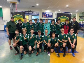 The U15 Boys Spruce Grove Saints were one of five Spruce Grove Soccer Association teams to win medals at this year's annual SGSA Early Bird Indoor Soccer Tournament. Photo submitted.