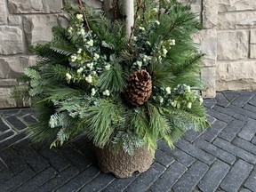 Why not keep the pots on the front porch, top them up with soil or sand, and add fresh greenery that will last until early spring? Making a festive arrangement for the front door will add life to an otherwise bleak and bland entryway. John DeGroot photo
