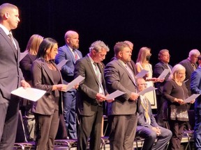The new Chatham-Kent council is sworn in during Tuesday's inauguration ceremony at the Capitol Theatre. (Trevor Terfloth/The Daily News)