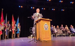 Re-elected Chatham-Kent Mayor Darrin Canniff gives his inaugural address.  (Trevor Terfloth/The Daily News)