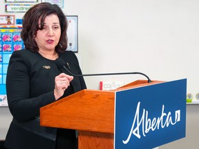 Alberta Education Minister Adriana LaGrange speaks at a press conference held at École du Nouveau-Monde School in Calgary. The minister announced new funding for mental health supports for students. Wednesday, November 16, 2022. Dean Pilling/Postmedia Calgary