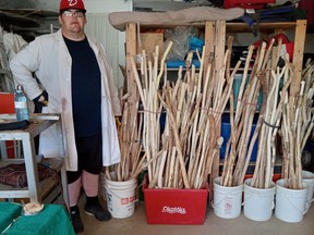 FAIM client Dustin Rothwell will have his custom-made walking sticks for sale at the FAIM Entrepreneur Market on Nov. 19 at the High River FAIM office.  Photo submitted