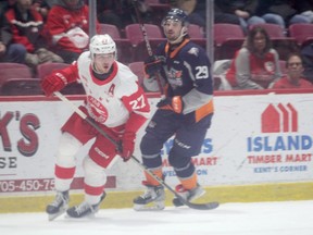 Soo Greyhounds forward Tyler Savard in OHL action against the Flint Firebirds.  Savard picked up an assist as the locals dropped a 4-2 road decision to the Erie Otters on Thursday night.