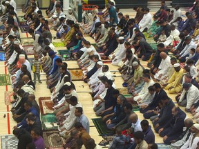 Members of Fort McMurray's Islamic community meet for Eid al-Adha prayers at Holy Trinity Catholic High School on Sunday, August 11, 2019. Vincent McDermott/Fort McMurray Today/Postmedia Network