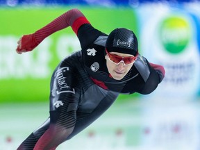 Canmore's Connor Howe performs in the 1500m Men Division A race during the ISU World Cup Speed Skating at Thialf Ice Stadium on November 20, 2022 in Heerenveen, Netherlands. Photo by Boris Streube.