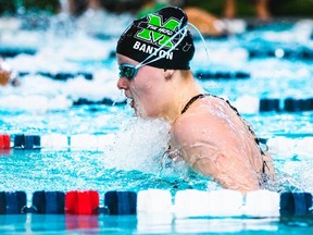 Former Sault Surge swimmer Paige Banton in NCAA action for the Marshall Herd. The Sault resident set four personal bests at the FINA World Cup in Toronto.