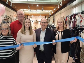 My Sister's Boutique officially opened Wednesday in the Quinte Mall in the former Lafferty's Crossings location. Joining in the ribbon cutting, from the left, were newly elected Belleville Councillor Barbara Enright-Miller, Belleville Chamber of Commerce 2nd Vice Presidsent Dale Hoard, co-owner Pam Taylor, Councillor Garnet Thompson, co-owner Sarah Routhier-Clark, and Chamber CEO Jill Raycroft. SUBMITTED PHOTO