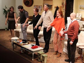 Taking their bows after an exhaustive, physical show, left to
right, are: Vicki Bradley, Jeremy Alarie, Moira Nikander-Forrester, Bill Petch, Matthew McPhee and Heather Barker. JACK EVANS PHOTO