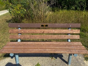 A memorial bench has been installed to commemorate Gwen Howlett, a founding member of the Grand Valley Trail Association.