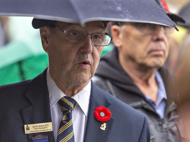 Jack Wallace repeats the Act of Remembrance "We will remember them" during the Remembrance Day service on Friday November 11, 2022 in Brantford, Ontario. A past president of the Dunsdon Legion, Wallace's father Monty Hicks was killed in Italy during the Second World War. Brian Thompson/Brantford Expositor/Postmedia Network