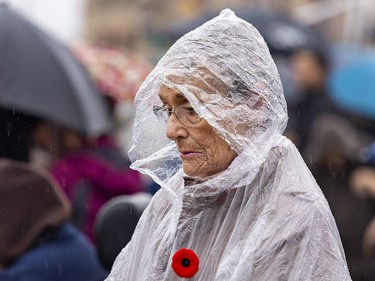 A light, steady rain didn't deter a large crowd from attending the Remembrance Day service on Friday November 11, 2022 in Brantford, Ontario. Brian Thompson/Brantford Expositor/Postmedia Network