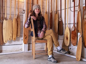 Paddle maker Jenni Hunter operates Spirit Tree Paddle Company from a workshop at her Paris, Ontario home.