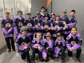 Lucas Karmiris of the Mississauga Steelheads was back home in Brantford on Saturday, Nov. 19 to support the Brantford Minor Hockey Association's Hockey Fights Cancer fund-raising initiative at the Wayne Gretzky Sports Centre.  VINCENT BALL