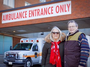 Bob Ion, who recently had a stay at Brantford General Hospital, stands outside the medical facility with his wife Jane.