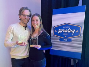 Mischa Geven and Estelle van Kleef, owners of Meuse Brewing Company in Norfolk County won a gold and bronze medal recently at the 2022 Ontario Brewing Awards.