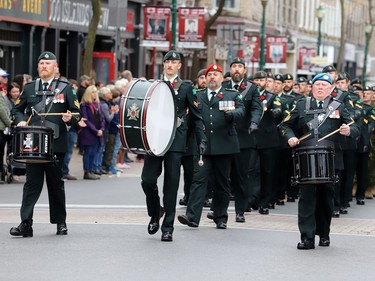 The Brockville Rifles march toward City Hall after the Remembrance Day ceremony. (RONALD ZAJAC/The Recorder and Times)